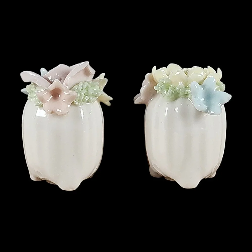 Vintage Ardalt White Porcelain Mini Salt & Pepper Shakers Rose Flower Japan